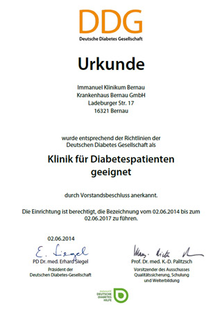 Immanuel Klinikum Bernau Herzzentrum Brandenburg - Diabetes -Zertifikat - Deutsche Diabetes Gesellschaft